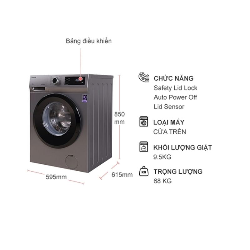 Máy Giặt Toshiba Inverter 9.5 Kg TW-BK105S3V (SK) cửa trước 6 Kích thước máy Giặt Toshiba Inverter 9.5 Kg TW-BK105S3V (SK) cửa trước