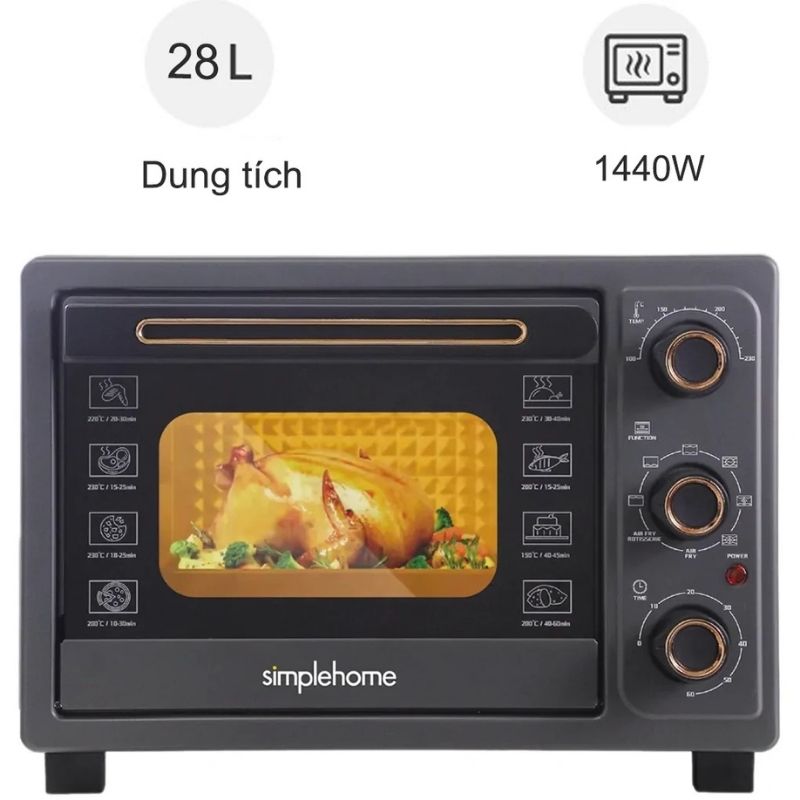 Lò chiên không dầu kết hợp nướng Simplehome TOV-28G 28 Lít 3 Lò chiên không dầu kết hợp nướng Simplehome TOV-28G 28 Lít
