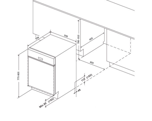 Máy rửa bát 16 bộ Eurosun SMK82EU88G 4 Kích thước Máy rửa bát 16 bộ Eurosun SMK82EU88G