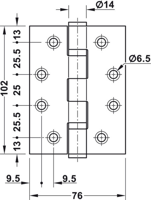Bản lề lá 2 vòng bi 120Kg Hafele 926.98.049 5 Kích thước của Bản lề lá 2 vòng bi 120Kg Hafele 926.98.049