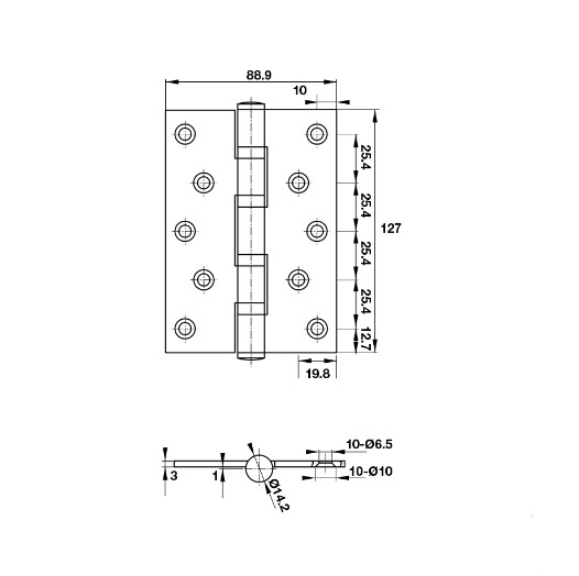 Bản lề lá 2 vòng bi 80Kg Hafele 926.20.122 4 Kích thước của Bản lề lá 2 vòng bi 80Kg Hafele 926.20.122