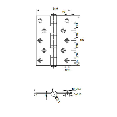 Bản lề lá 4 vòng bi 80Kg Hafele 926.25.208 5 Kích thước của Bản lề lá 4 vòng bi 80Kg Hafele 926.25.208