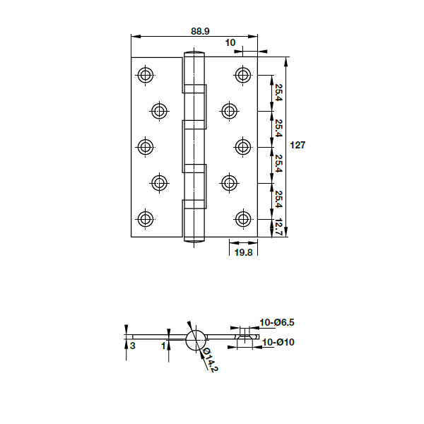 Bản lề lá 4 vòng bi 80Kg Hafele 926.25.208 4 Kích thước của Bản lề lá 4 vòng bi 80Kg Hafele 926.25.208