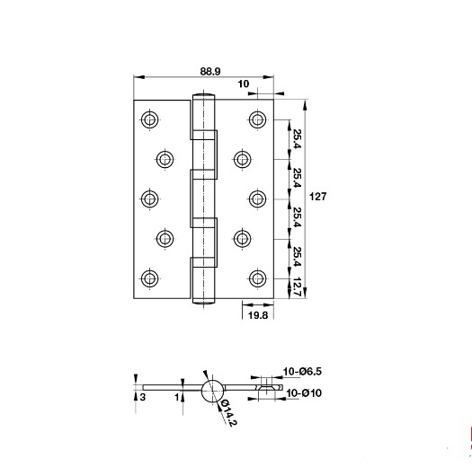 Bản lề lá 4 vòng bi 80Kg Hafele 926.25.505 4 Kích thước của Bản lề lá 4 vòng bi 80Kg Hafele 926.25.505