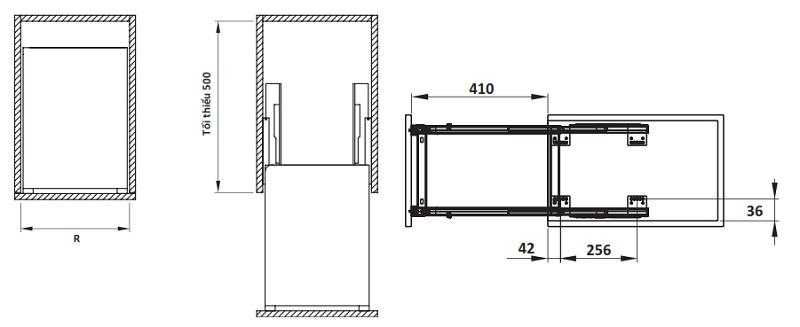 Bộ rổ dao thớt, chai lọ Sonata Hafele 549.20.211 mạ chrome 4 Kích thước của Bộ rổ dao thớt, chai lọ Sonata Hafele 549.20.211 mạ chrome
