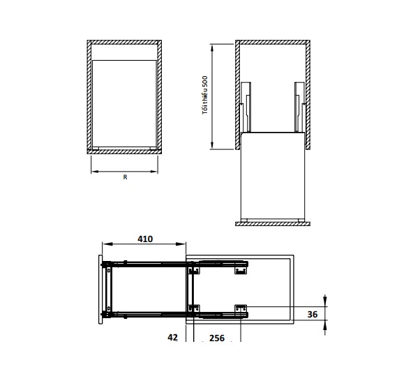 Bộ rổ dao thớt, chai lọ Sonata Hafele 549.20.215 mạ chrome 4 Kích thước của Bộ rổ dao thớt, chai lọ Sonata Hafele 549.20.215 mạ chrome