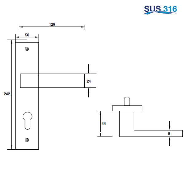 Tay nắm gạt đế dài C/C 72mm Hafele 903.78.591 4 Kích thước của Tay nắm gạt đế dài C/C 72mm Hafele 903.78.591