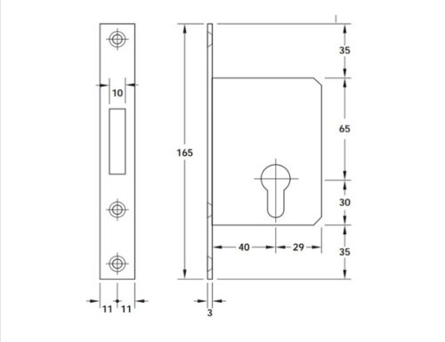Thân khóa cho cửa trượt Hafele 911.27.261 5 Kích thước của Thân khóa cho cửa trượt Hafele 911.27.261
