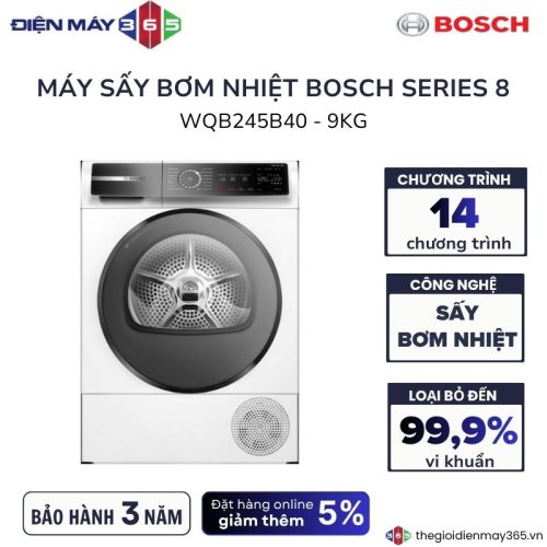 Máy sấy bơm nhiệt Bosch 9kg WQB245B40 Serie 8