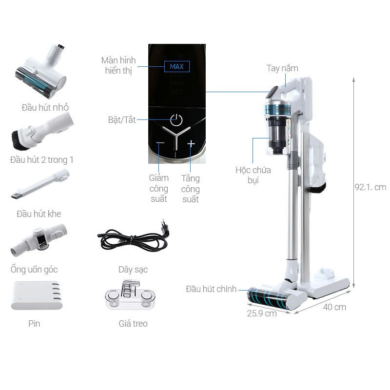 Máy hút bụi không dây Samsung VS15R8544S1/SV 410W 5 Chi tiết máy hút bụi không dây Samsung VS15R8544S1/SV 410W