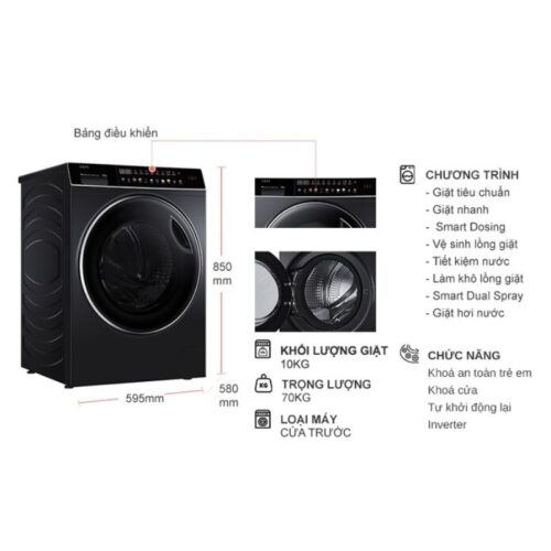 Máy Giặt Aqua Inverter 10 Kg AQD-DDW1000J.BK cửa trước 9 Kích thước máy Giặt Aqua Inverter 10 Kg AQD-DDW1000J.BK cửa trước