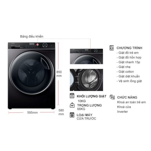 Máy Giặt Aqua Inverter 10 Kg AW10-B4959U1K(B) cửa trước 9 Kích thước máy Giặt Aqua Inverter 10 Kg AW10-B4959U1K(B) cửa trước