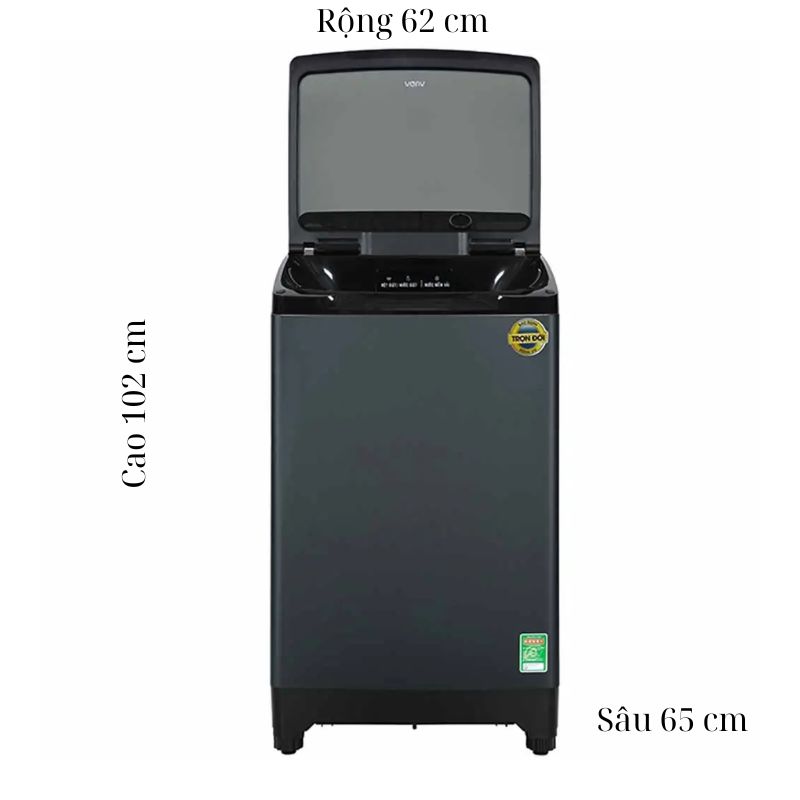 Máy Giặt Aqua Inverter 11 Kg AQW-DR110JT.BK cửa trên 6 Kích thước máy Giặt Aqua Inverter 11 Kg AQW-DR110JT.BK cửa trên