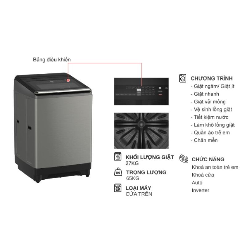 Máy Giặt Hitachi Inverter 25 Kg SF-250ZFVAD SS cửa trên 5 Kích thước máy Giặt Hitachi Inverter 25 Kg SF-250ZFVAD SS cửa trên