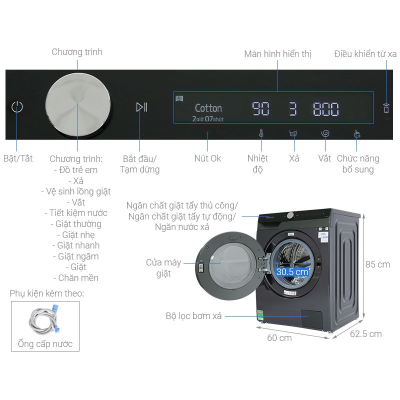 Máy Giặt Samsung Inverter AI 10 Kg WW10TP44DSB/SV cửa trước 7 Kích thước máy Giặt Samsung Inverter AI 10 Kg WW10TP44DSB / SV cửa trước