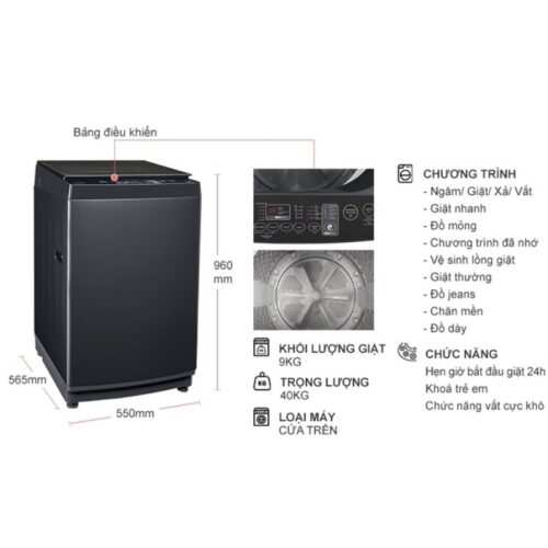 Máy Giặt Toshiba Inverter 9 Kg AW-DK1000FV (KK) cửa trên 9 Kích thước máy Giặt Toshiba Inverter 9 Kg AW-DK1000FV (KK) cửa trên