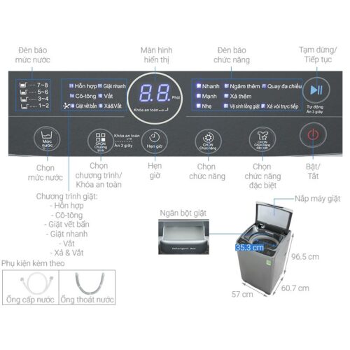 Máy Giặt Whirlpool Inverter 10.5 Kg VWVD10502FG cửa trên 9 Kích thước máy Giặt Whirlpool Inverter 10.5 Kg VWVD10502FG cửa trên