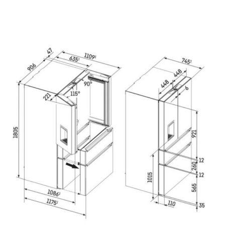 Tủ lạnh SBS Liebherr MBbsdi 9528 001 20 9 Kích thước tủ lạnh SBS Liebherr MBbsdi 9528 001 20
