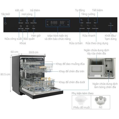 Máy rửa bát Comfee CDWEF1401HB-W-VN 11 kich thuoc may rua bat comfee cdwef1401hb w vn