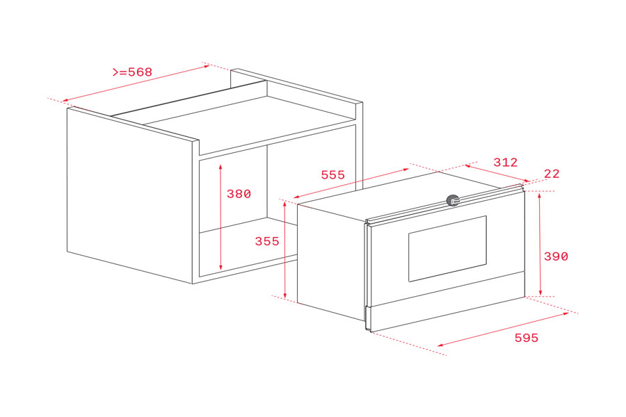 Lò vi sóng Teka ML 822 BIS L ( Màu đen ) 4 Kích thước lò vi sóng Teka ML 822 BIS L