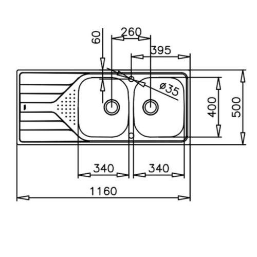 Kích thước chậu inox Teka UNIVERSE 80 T-XP 2B 1D 115170001