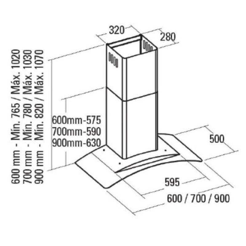 Máy hút mùi áp tường Cata GAMMA VL3 900 GLASS/D 4 Kích thước Máy hút mùi áp tường Cata GAMMA VL3 900 GLASS/D