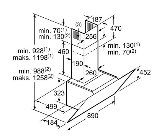 Máy hút mùi Bosch DWK97JM60 9 kích thước của Máy hút mùi Bosch DWK97JM60