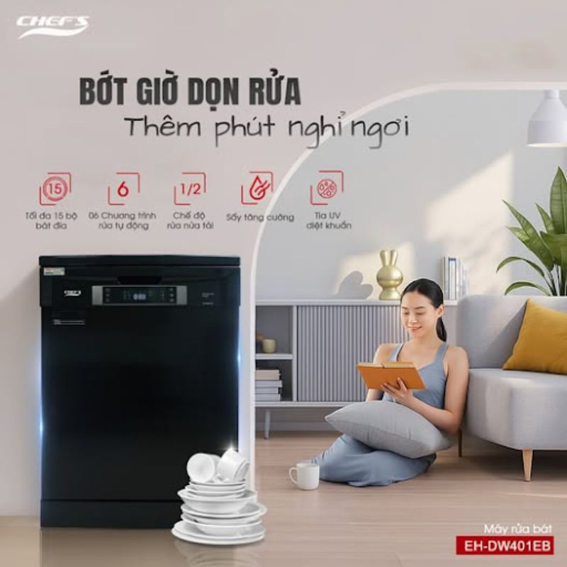 Chỉ với 3 triệu sở hữu ngay máy rửa bát - Tìm hiểu các mẫu tại Dienmay365.vn! 5 anh may rua bat chefs eh dw401eb