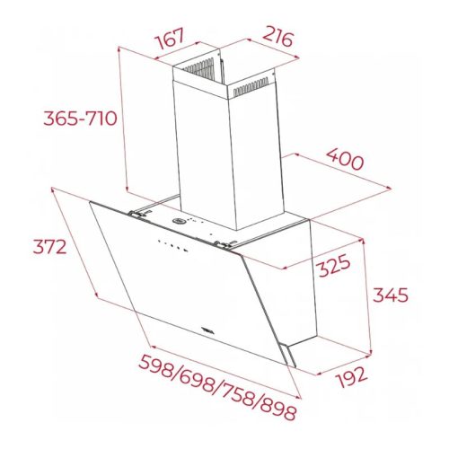 Máy Hút Mùi Teka DVN 77050 TTC BK 112950011 Nghiêng 11 Kích thước máy hút mùi Teka DVN 77050 TTC BK 112950011 nghiêng