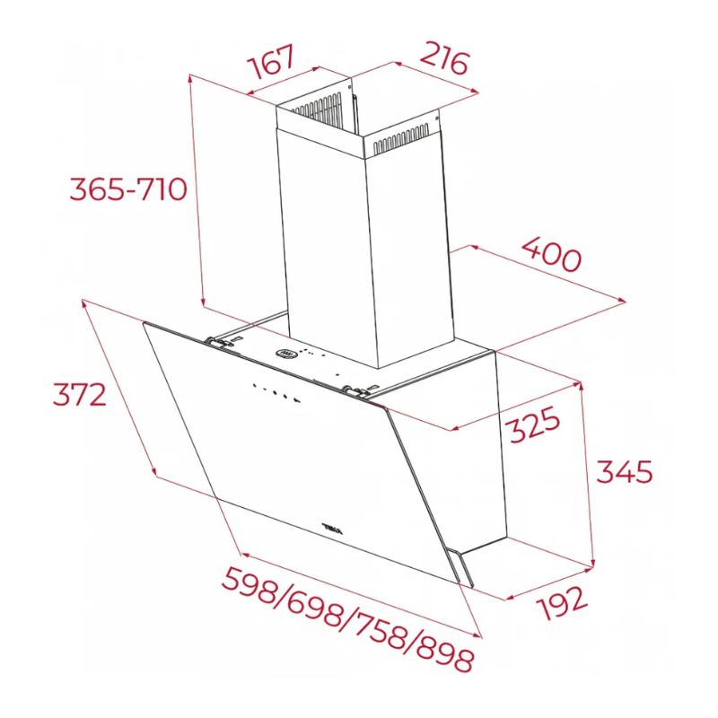 Máy Hút Mùi Teka DVN 77050 TTC BK 112950011 Nghiêng 7 Kích thước máy hút mùi Teka DVN 77050 TTC BK 112950011 nghiêng
