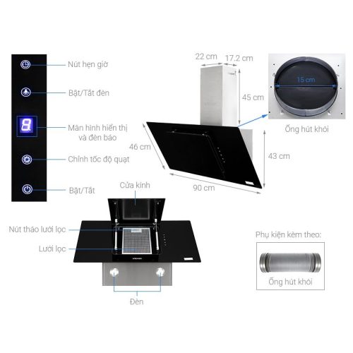 Kích thước Máy hút mùi áp tường Kocher K-2080V 90