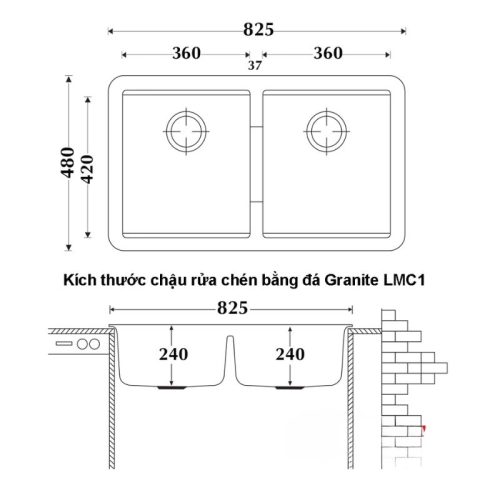 Kích thước chậu rửa đá LMC1-03