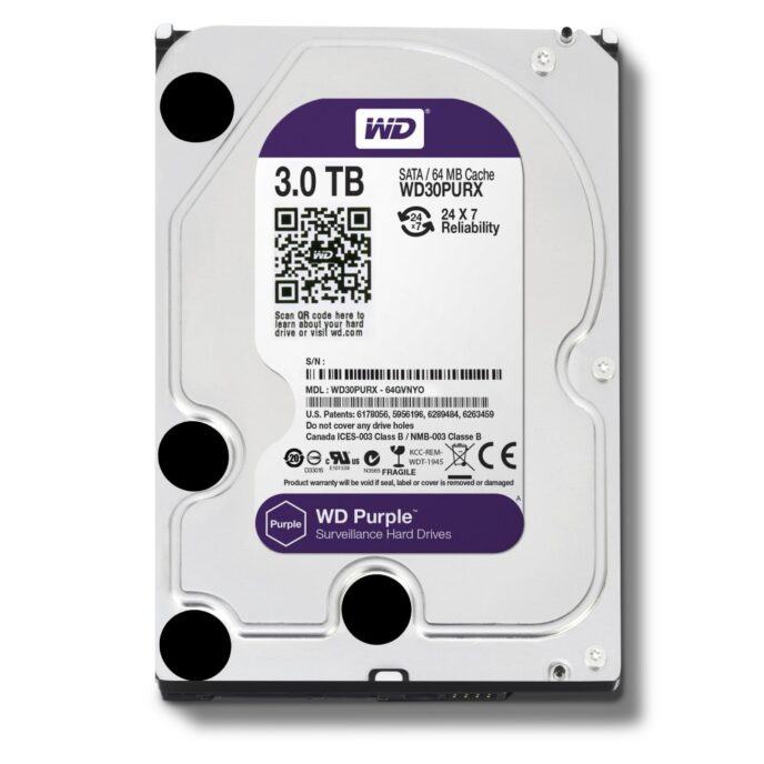 WD HDD Purple 3TB 3.5" SATA 3/ 64MB Cache/ IntelliPower (5400RPM-5900RPM) (Màu tím)