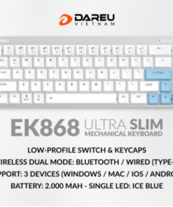 Bàn phím cơ không dây DAREU EK868 WHITE 68KEY (SLIM, Brown/ Red D-KAILH switch)