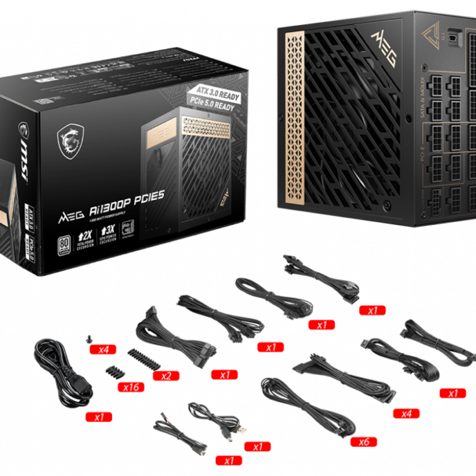 Nguồn máy tính MSI MEG Ai1300P PCIE5 – 80 Plus Platium