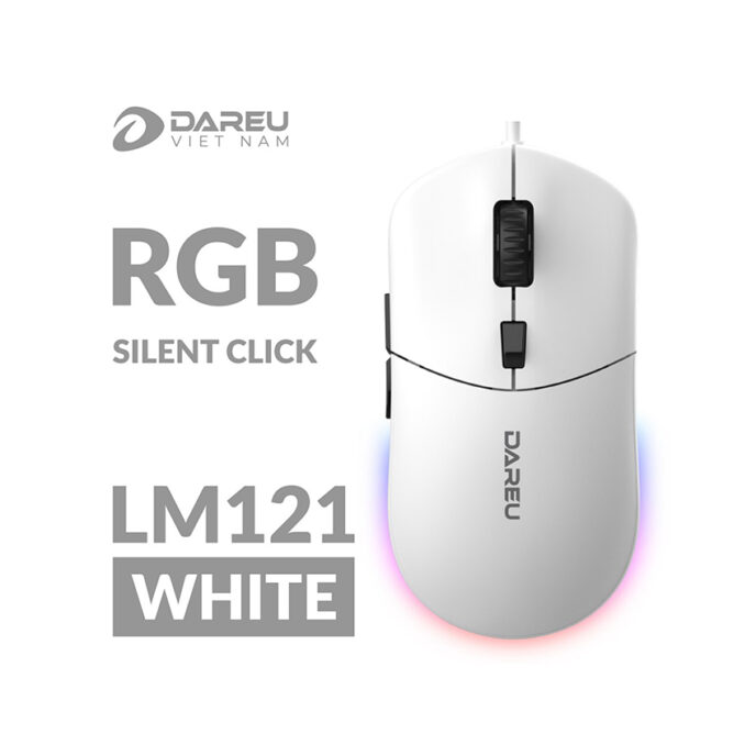 CHUỘT CÓ DÂY DAREU LM121 WHITE (SILENT CLICK, LED RGB)
