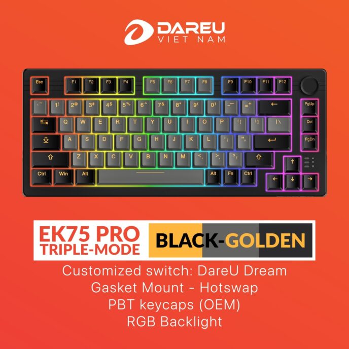 Bàn phím cơ Dareu EK75 Pro Triple Mode Black Golden Dream switch