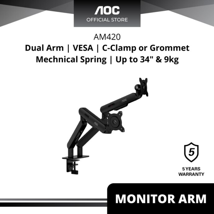 Giá treo màn hình AOC AM420 C-Clamp and Grommet Desk-Mount Đôi