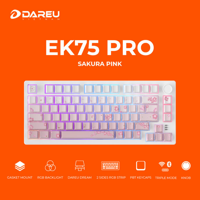 Bàn phím cơ Dareu EK75 Pro Triple Mode Sakura Pink Dream switch