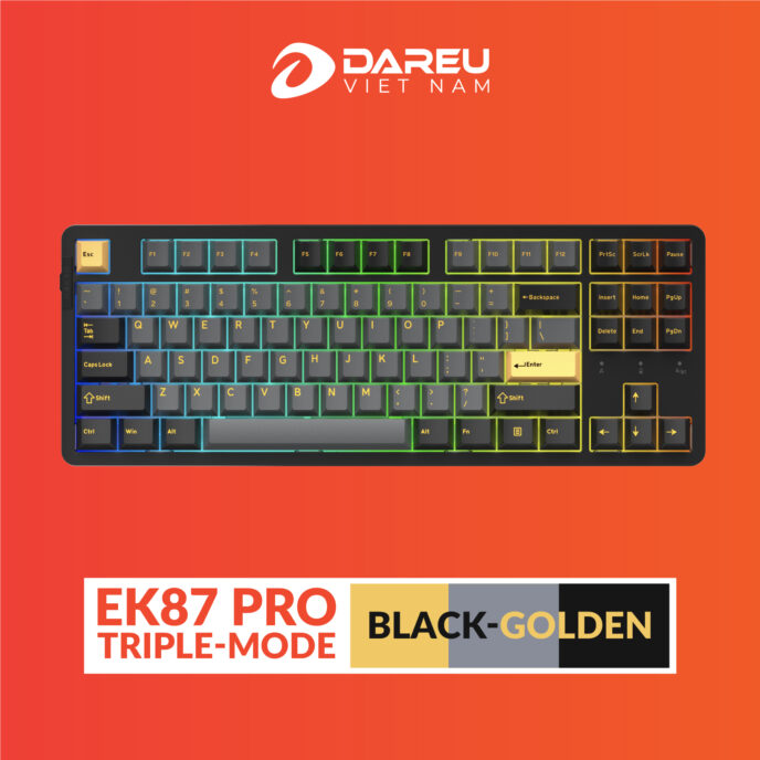 Bàn phím cơ Dareu EK87 Pro Triple Mode Black Golden Dream switch