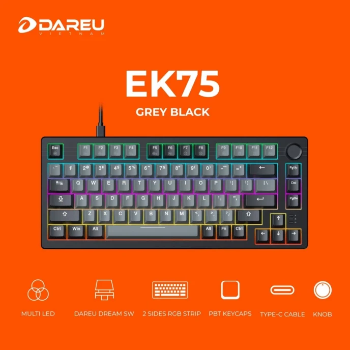 Bàn phím cơ DAREU EK75 Grey Black ,Dream switch