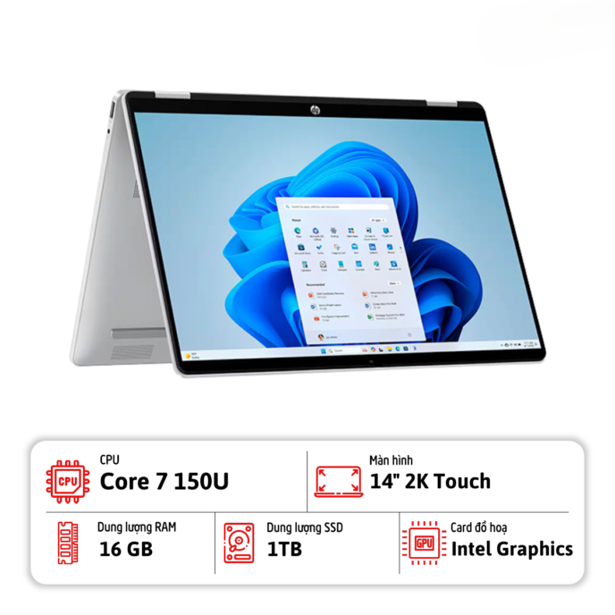 Laptop HP OmniBook 5 Flip 2in1 14-fp0023dx Core 7 150U/16GB/512GB/14 inch 2K Touch/Windows 11/ Glacier Silver
