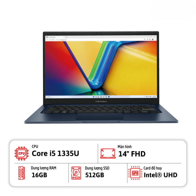 Laptop ASUS Vivobook X1404V- (Intel Core i5-1334U | 16GB | 512GB M.2 NVMe | Intel UHD Graphics | 14 inch FHD | Win 11 Home | Blue)