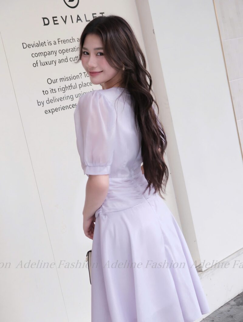 Alternative view of Adeline House - Đầm Tím Pastel Cổ V Dáng Xòe – Váy Thiết Kế Nữ Tính Thanh Lịch