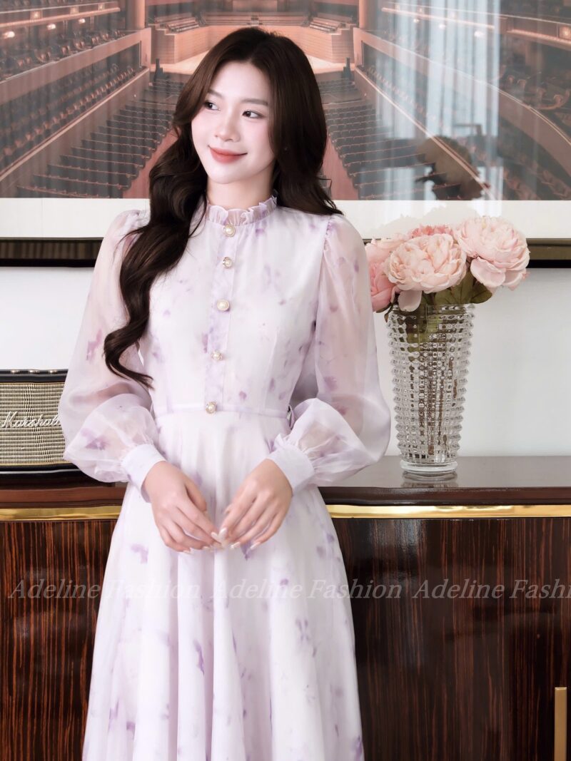 Adeline House - Váy tiểu thư cổ bèo dài tay thanh lịch - TK 61 tím