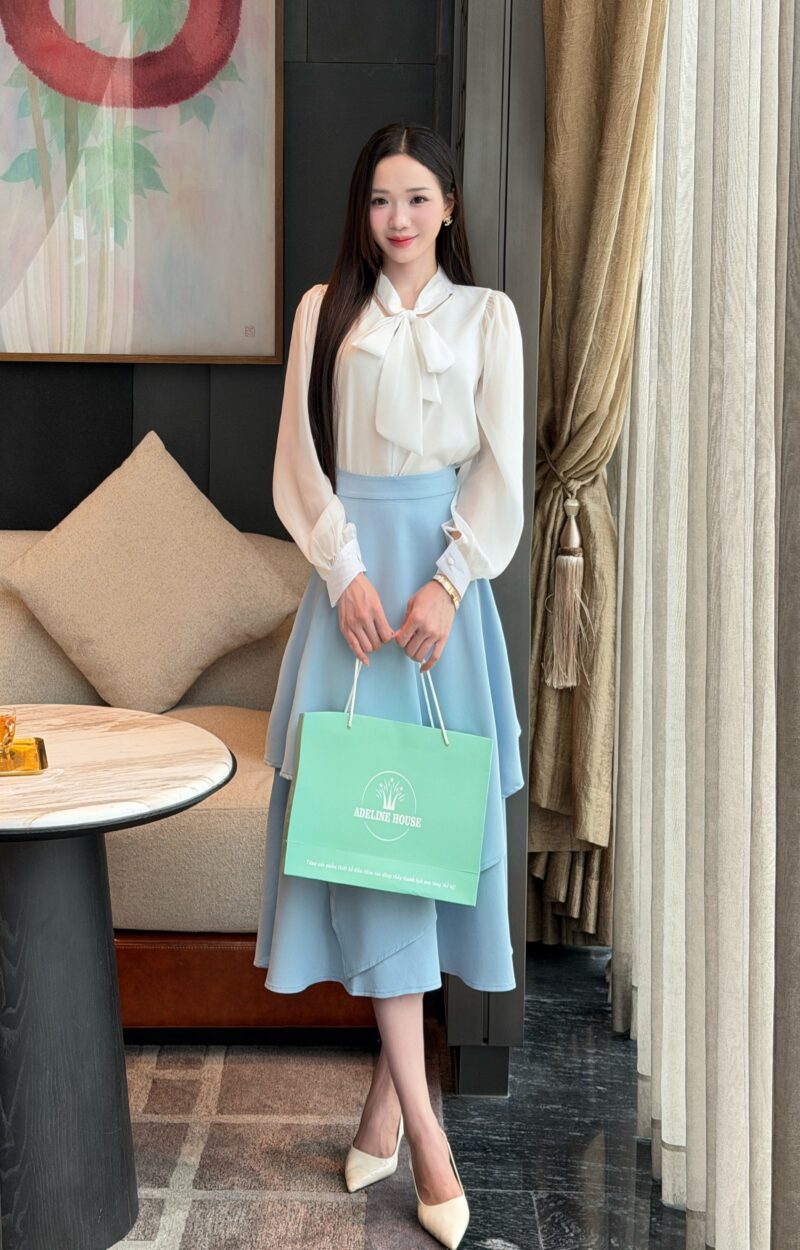 ADELINE HOUSE - Set Áo Voan Nơ & Chân Váy Xanh Baby