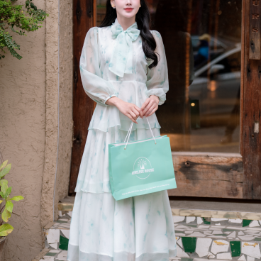 Adeline house - Váy voan hoa buộc nơ "Dew Blossom – Mint" - TK148.1