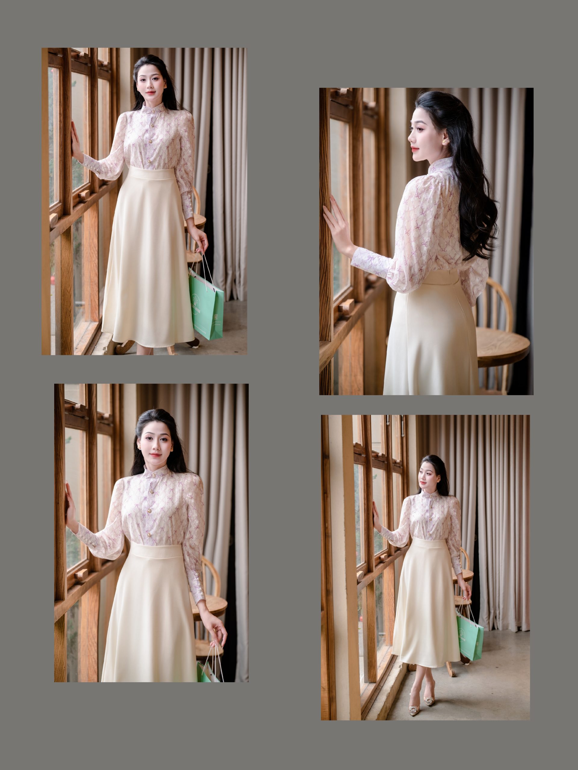 Adeline house - Set Áo Ren Nơ & Chân Váy Midi “ Adeline Soft Elegance” - Ảnh 8