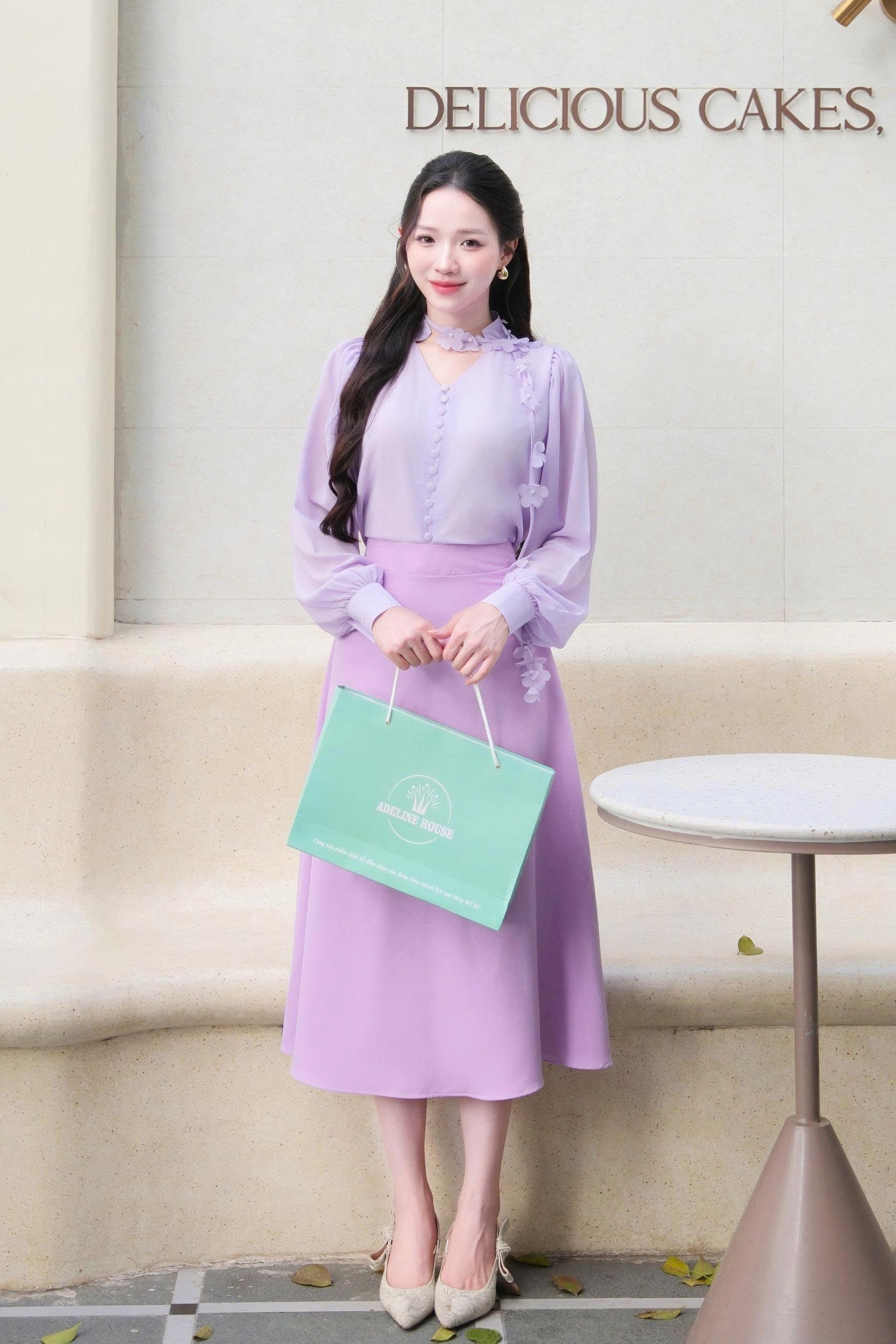 ADELINE HOUSE - Set Áo Hoa Chiffon & Chân Váy Midi Tím Pastel ADELINE HOUSE - Set Áo Hoa Chiffon & Chân Váy Midi Tím Pastel - Ảnh 6