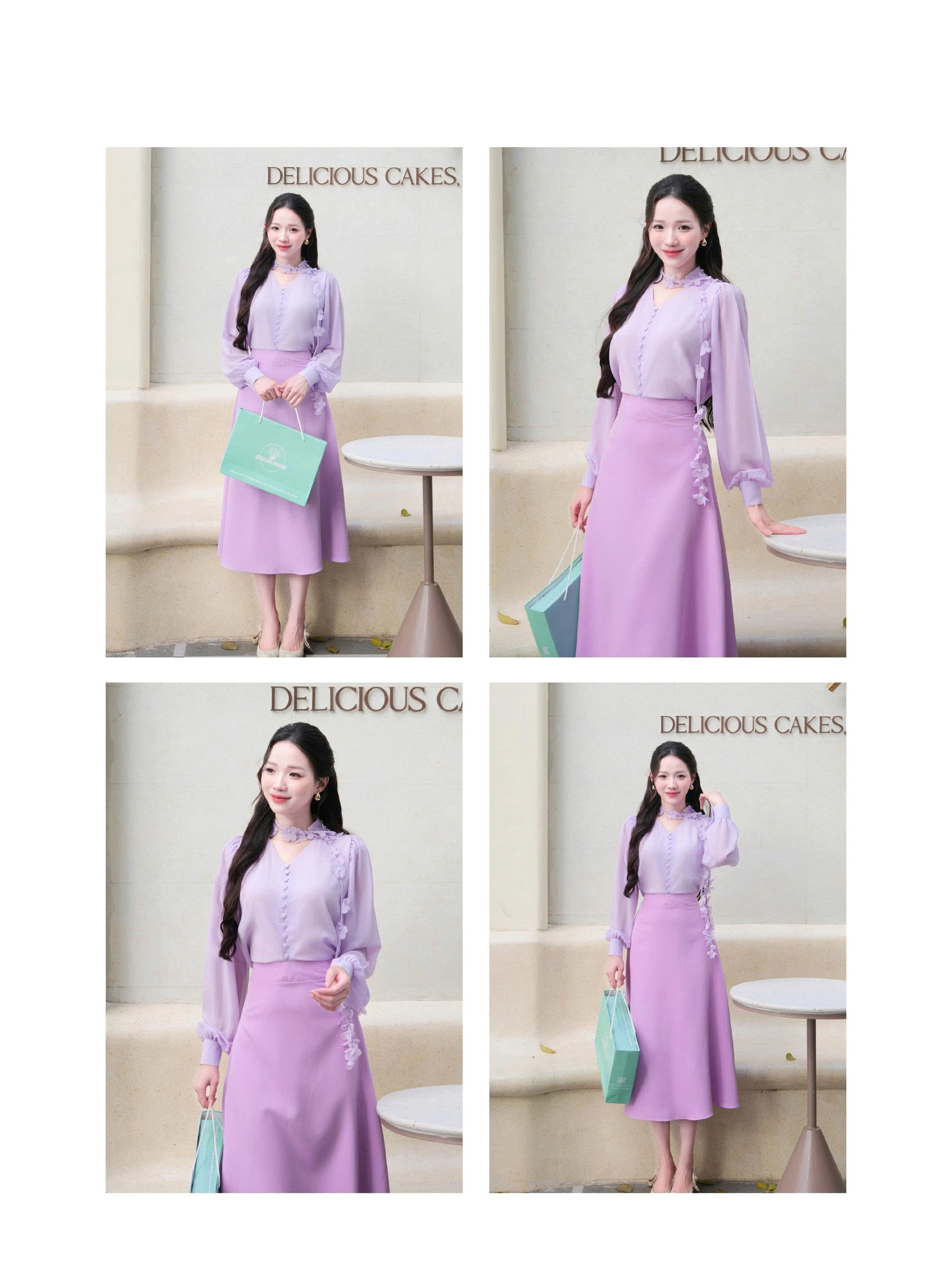 ADELINE HOUSE - Set Áo Hoa Chiffon & Chân Váy Midi Tím Pastel ADELINE HOUSE - Set Áo Hoa Chiffon & Chân Váy Midi Tím Pastel - Ảnh 7